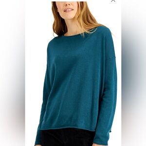 Eileen Fisher Teal Linen Blend Tunic Sweater sz L